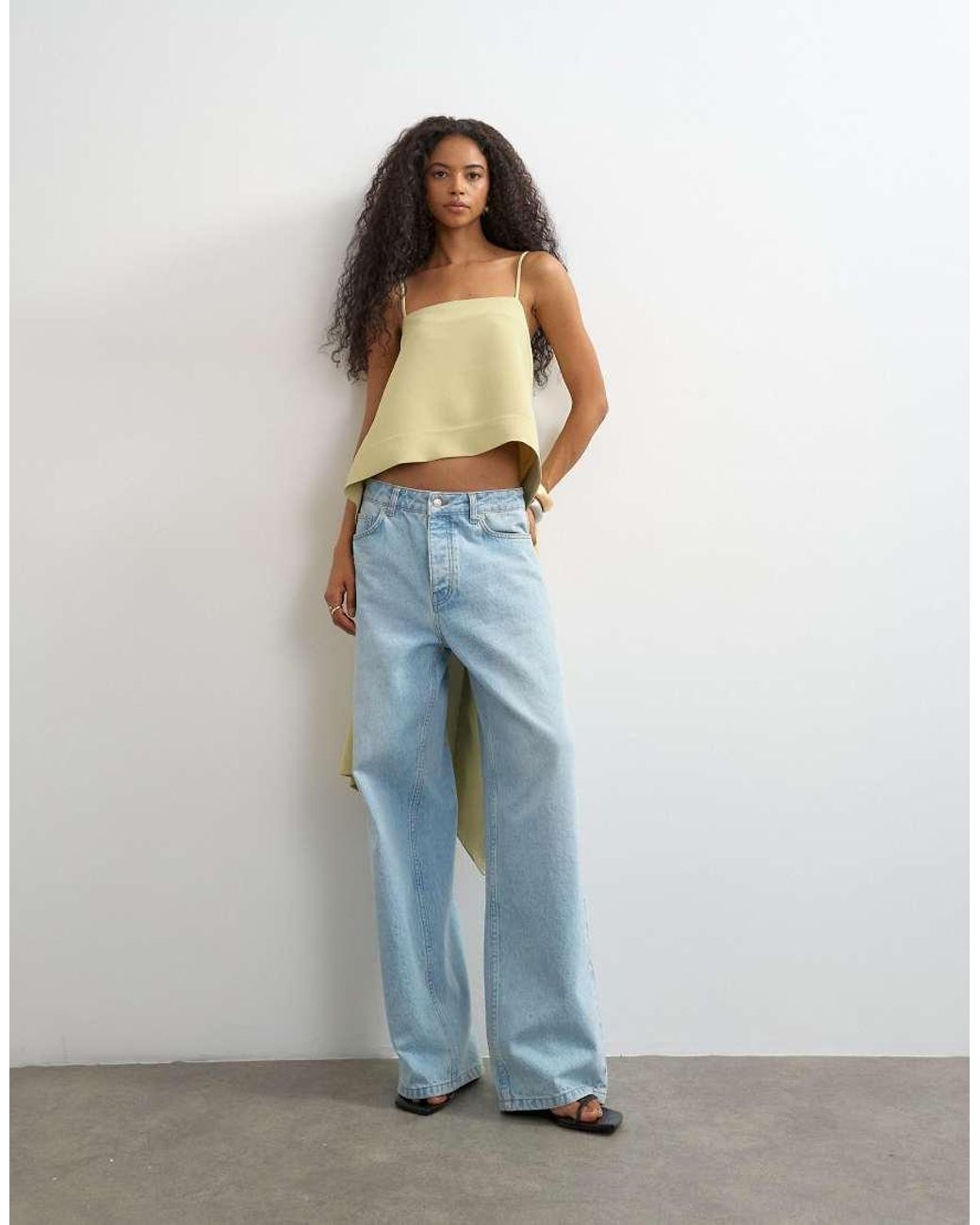 TOPSHOP Blue Square Neck Cami With Drape Back Detail