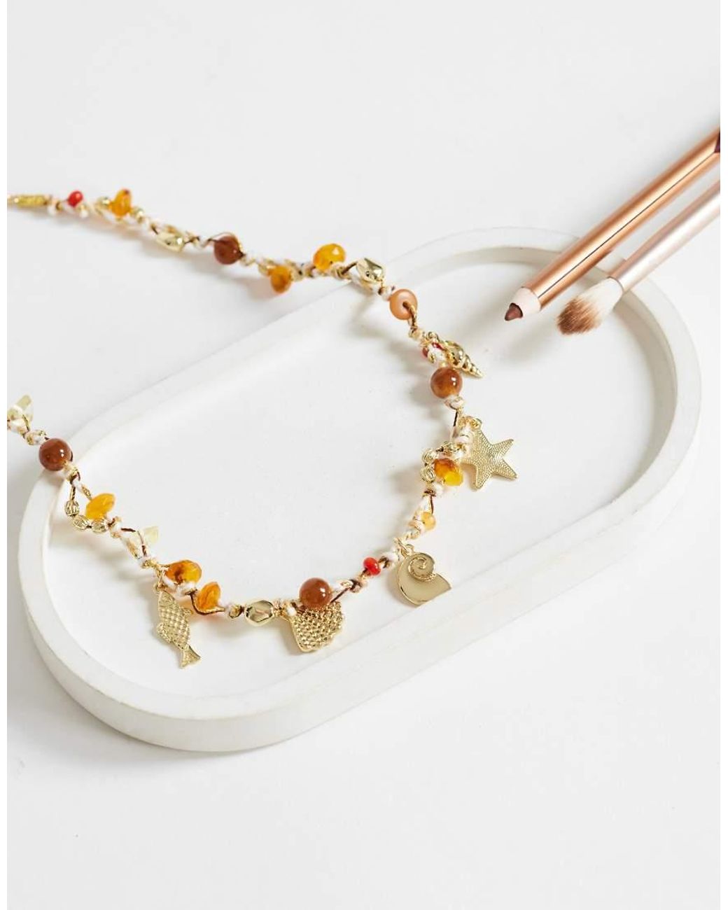 TOPSHOP Metallic Orla Bead Necklace With Charms