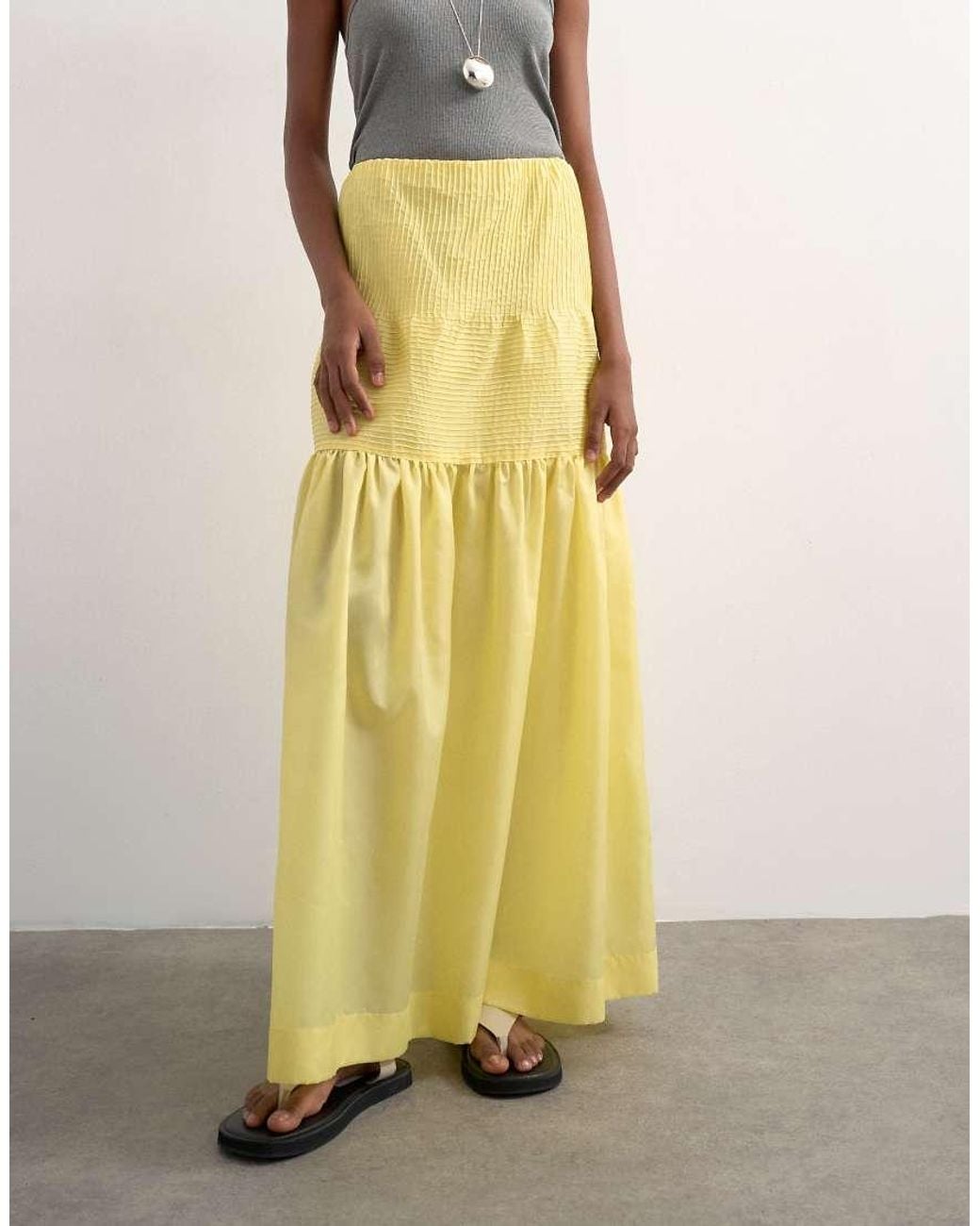 TOPSHOP Yellow Tiered Crinkle Maxi Skirt