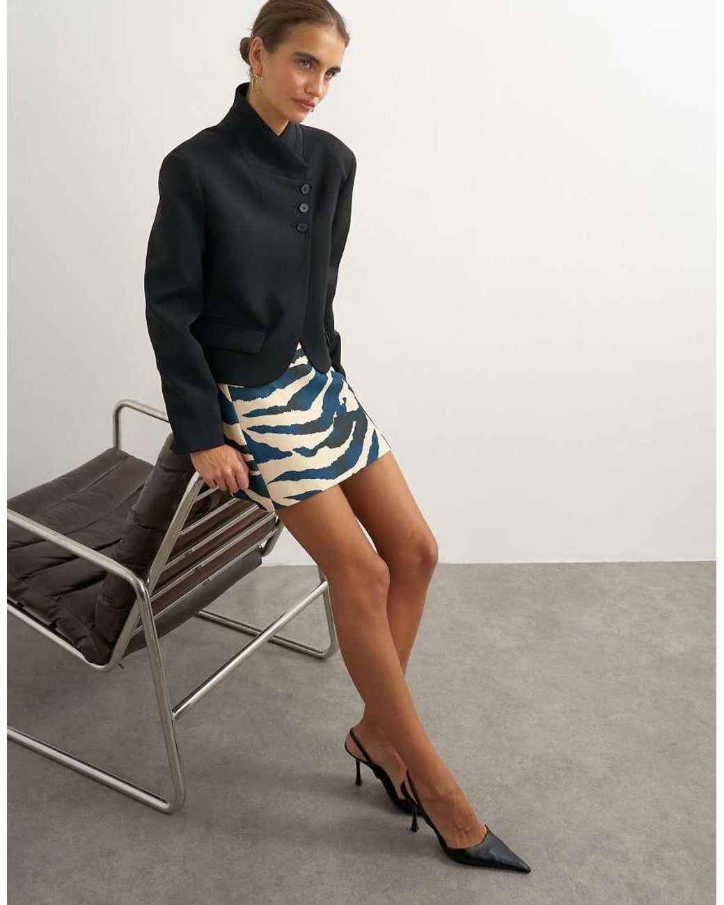 TOPSHOP Black Assymetric Neck Button Detail Blazer