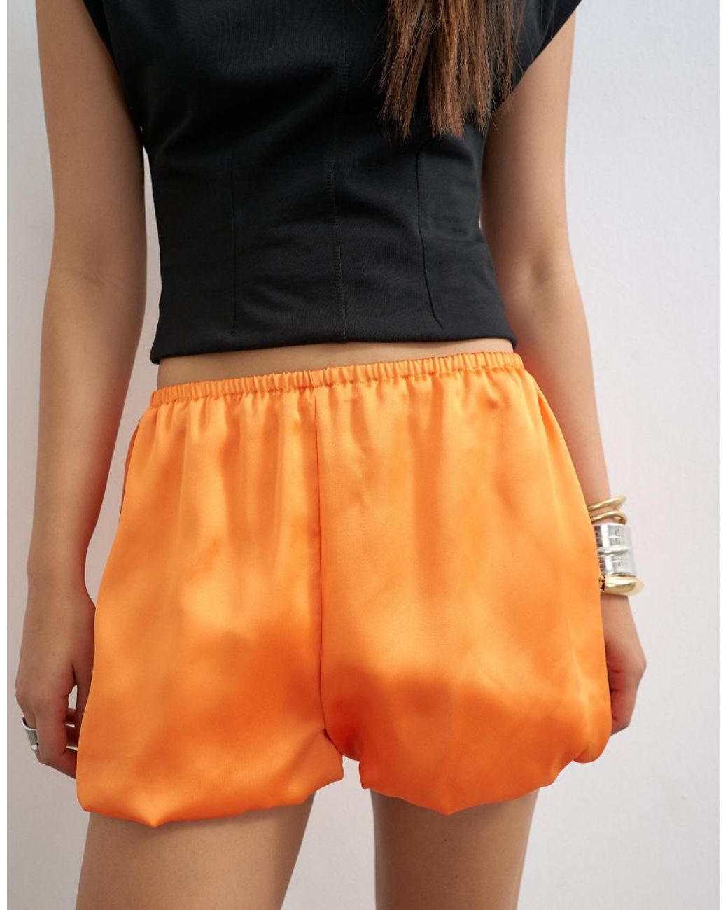 TOPSHOP Orange Satin Bubble Short