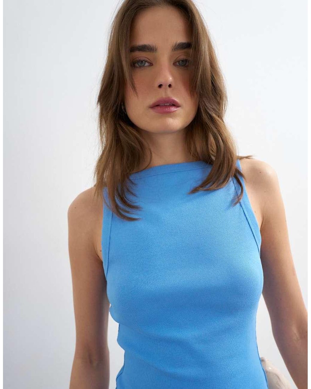 TOPSHOP Blue Slash Neck Racer Vest