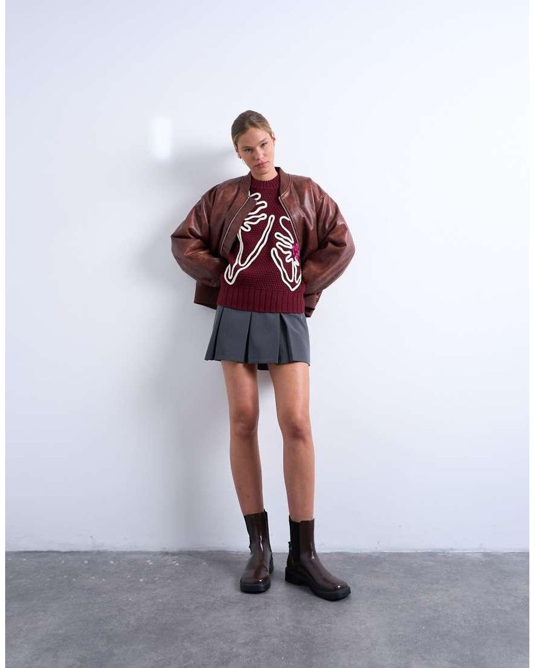 TOPSHOP Knit Embroidered Floral Sweater