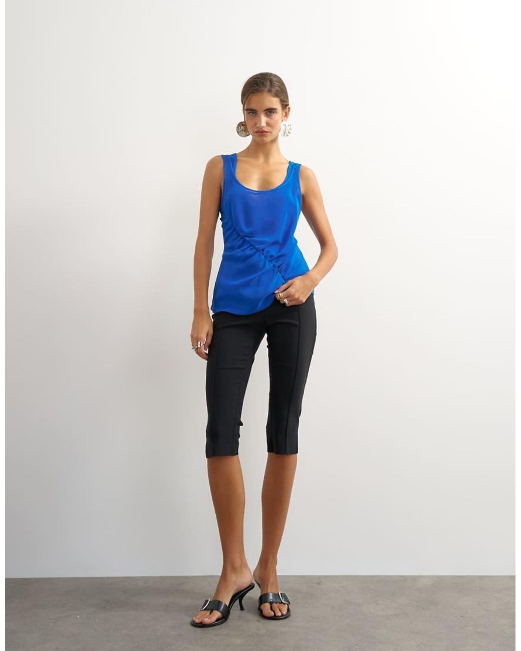 TOPSHOP Blue Mesh Ruched Tunic Layered Vest