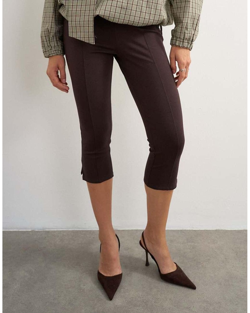 TOPSHOP Brown Ponte Capri Leggings