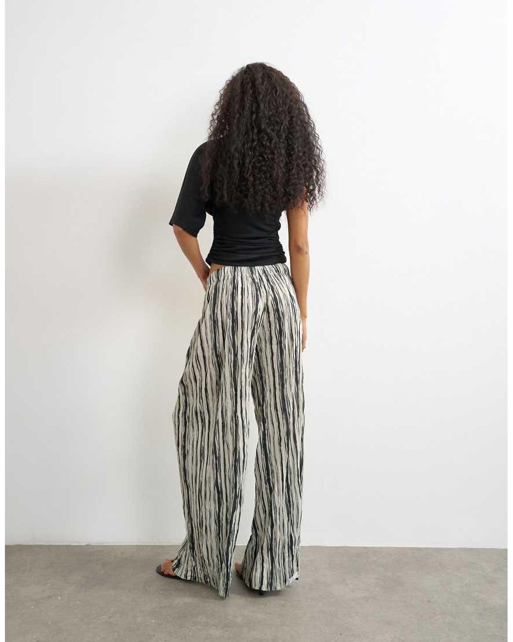 TOPSHOP White Stripe Plisse Trouser