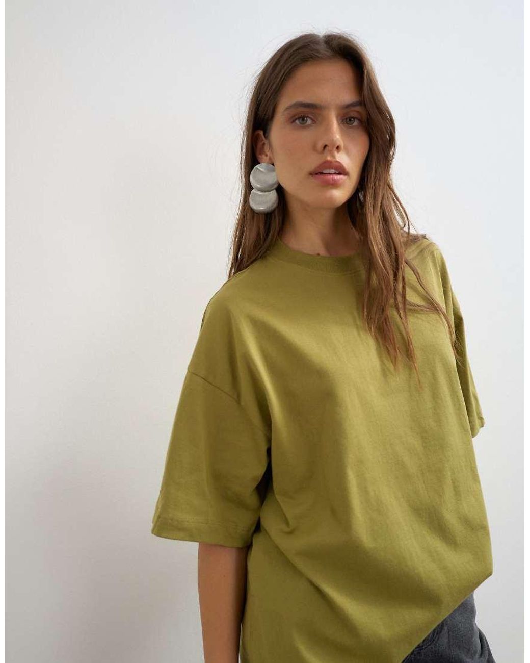 TOPSHOP Green Oversized Drop Shoulder Tee