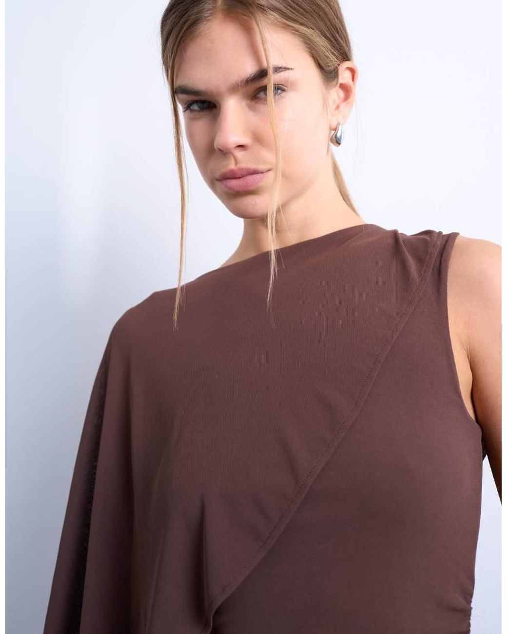 TOPSHOP Brown Cape Detail Sleeveless Top