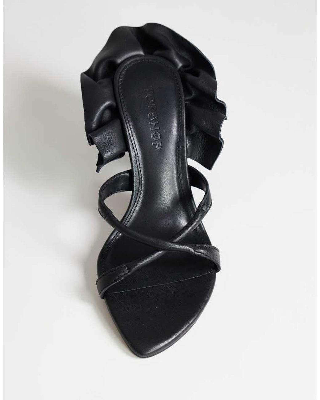 TOPSHOP Black Ophelia Real Leather High Heeled Sandal With Ruffle