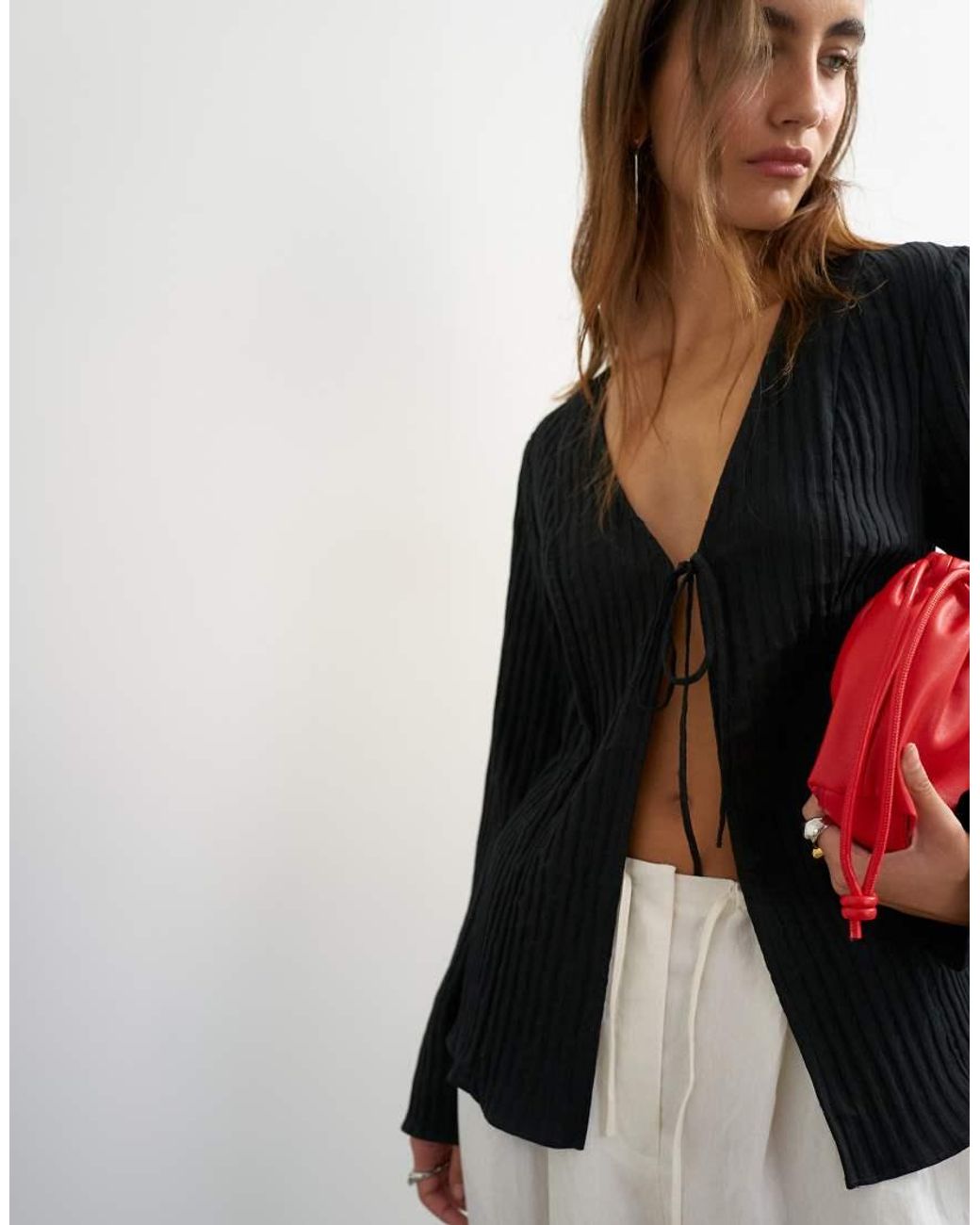 TOPSHOP Black Tie Detail Blouse