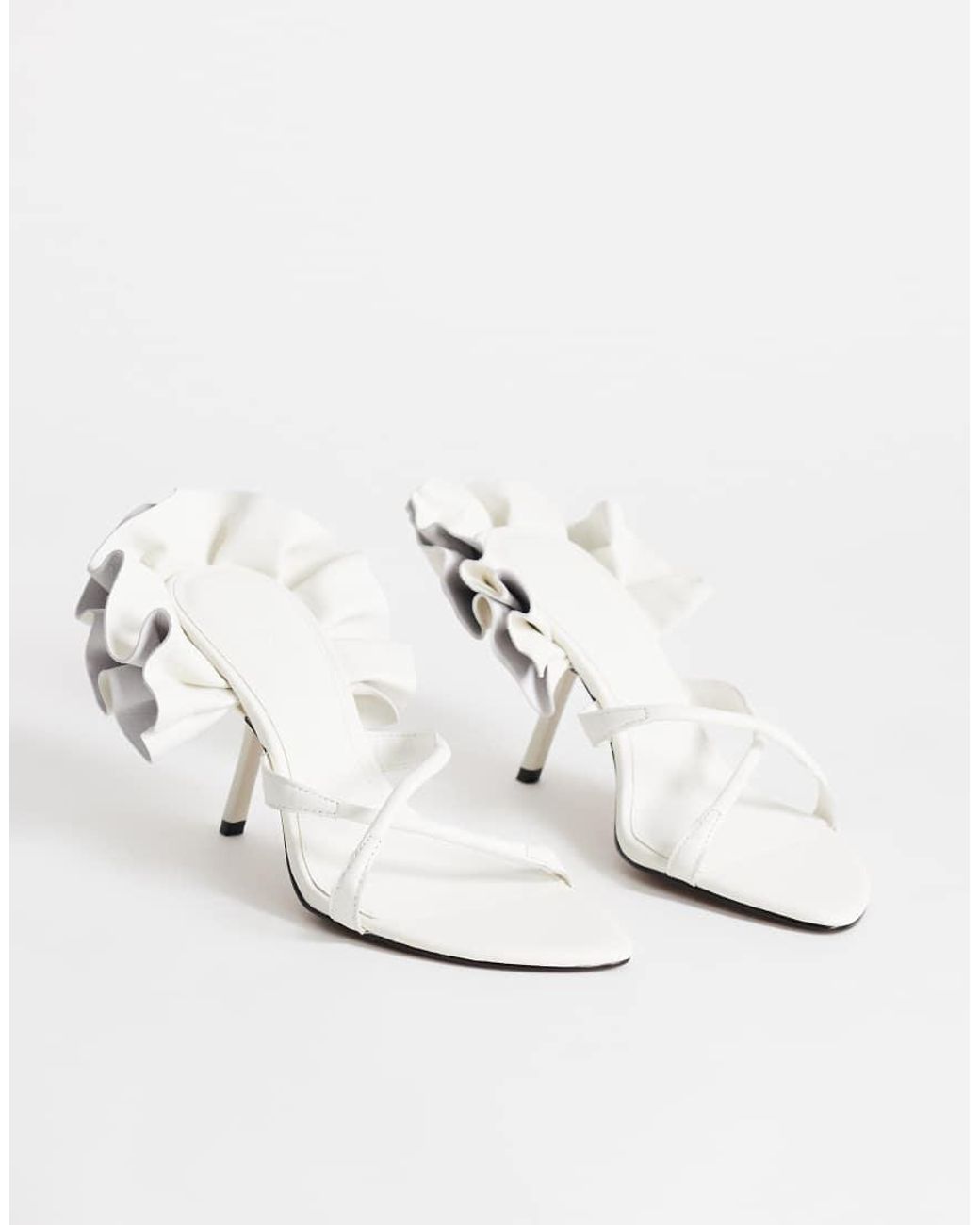 TOPSHOP White Ophelia Real Leather High Heel Sandals With Ruffle