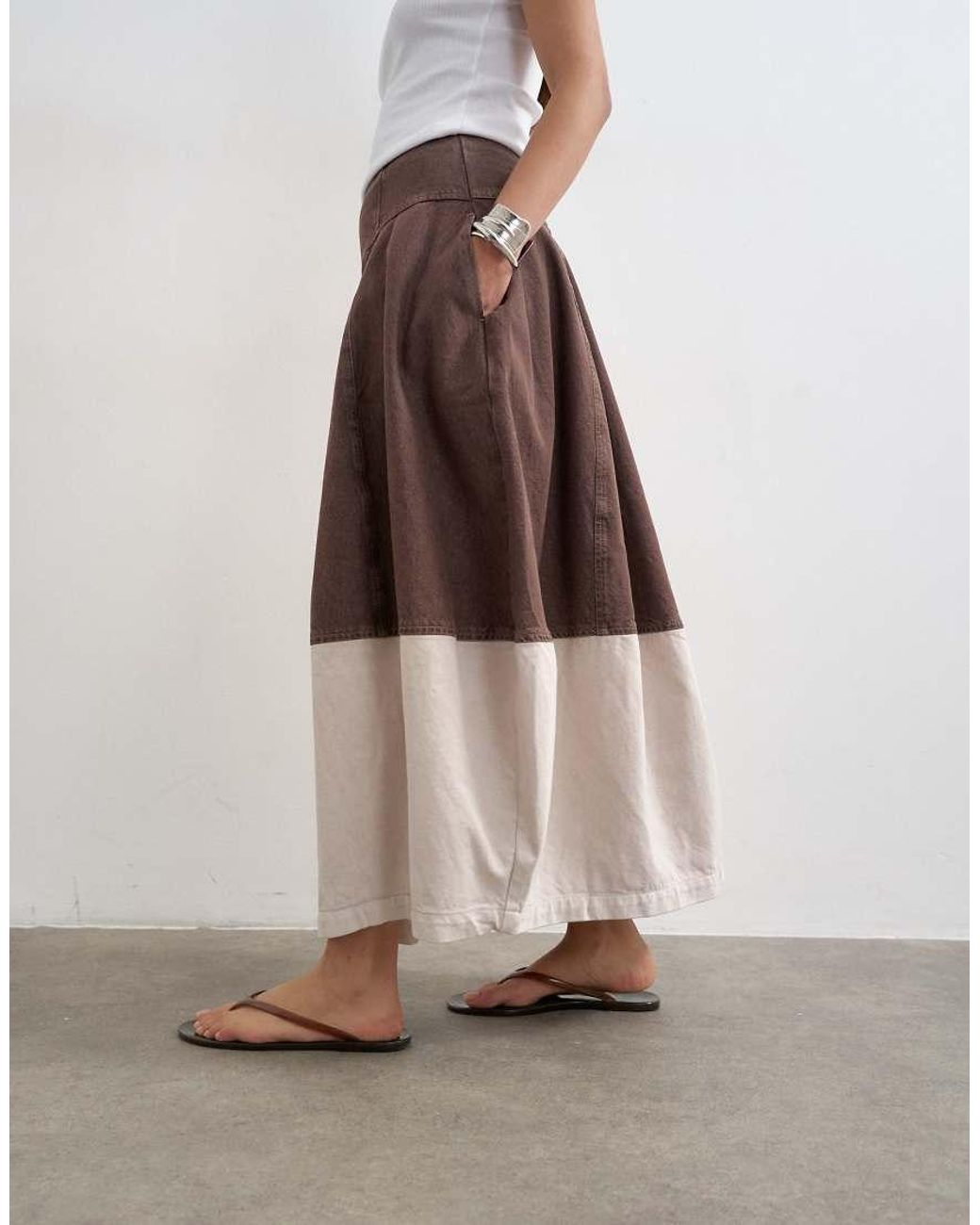 TOPSHOP Multicolor Denim Barrel Seamed Maxi Skirt