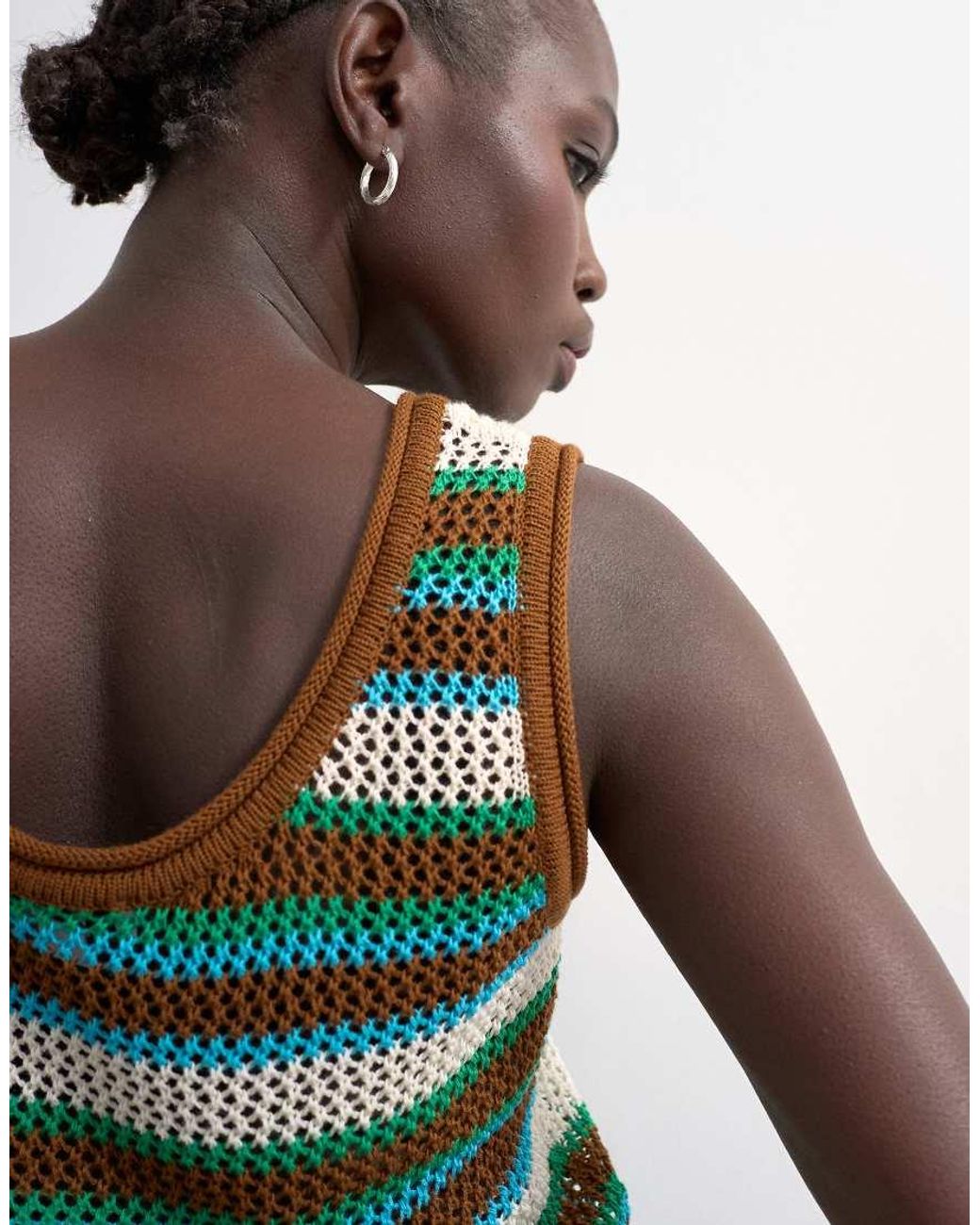 TOPSHOP Brown Knit Multi Striped Tank Top