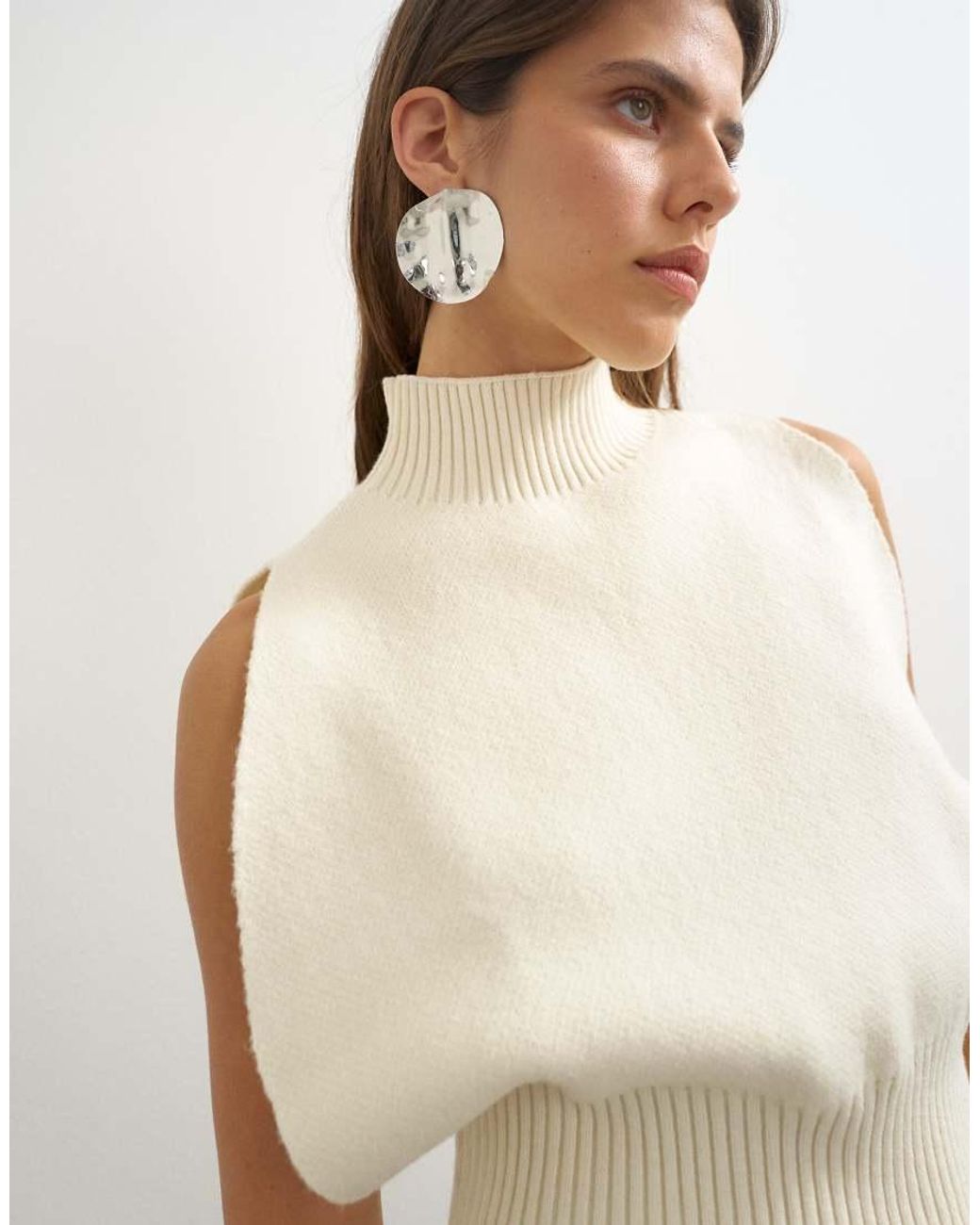 TOPSHOP Natural Knitted Sculpted Sleeveless Funnel Neck Jumper