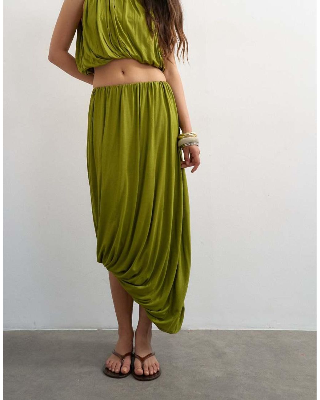 TOPSHOP Green Bubble Drape Skirt