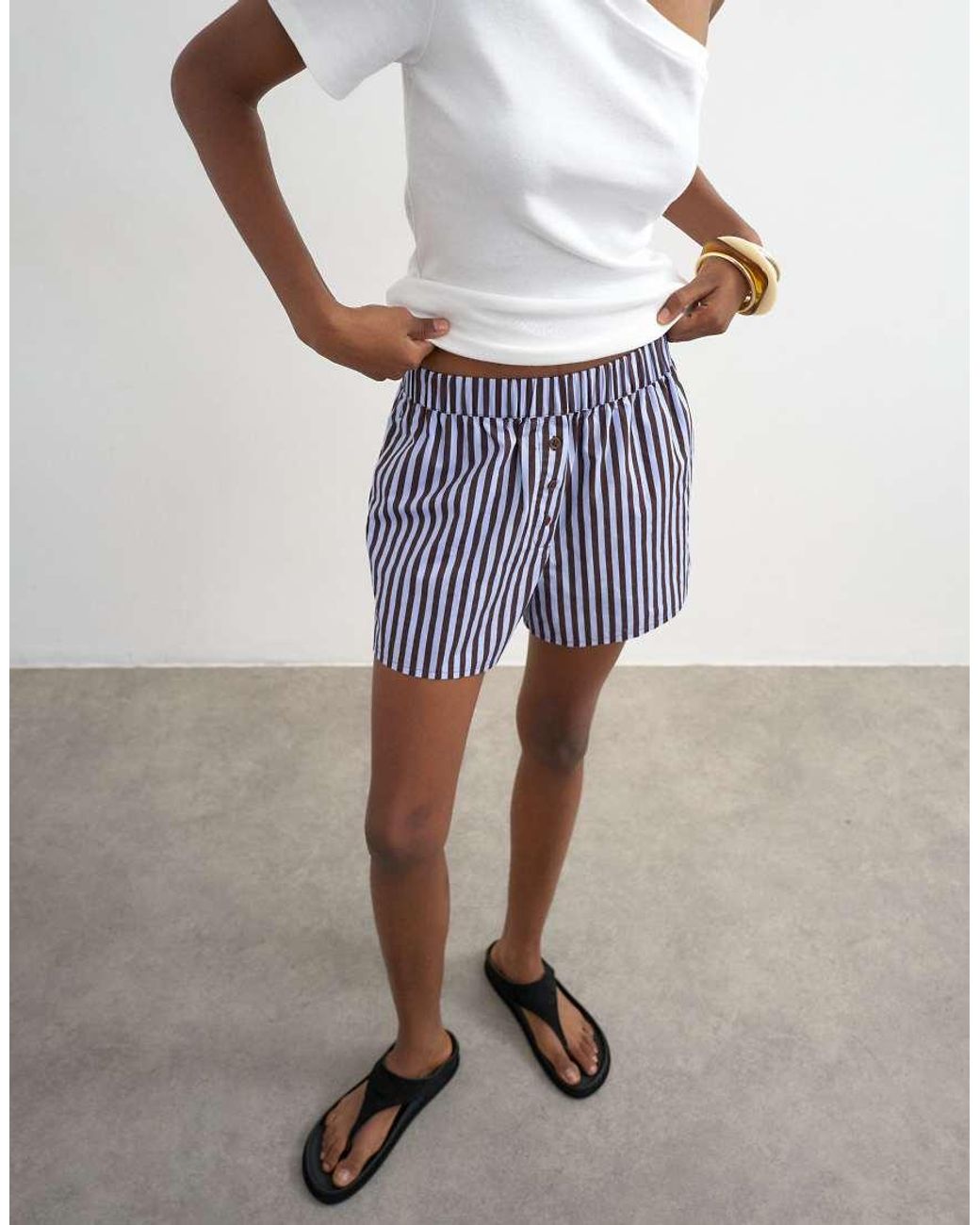 TOPSHOP White Poplin Stripe A Line Boxer Short