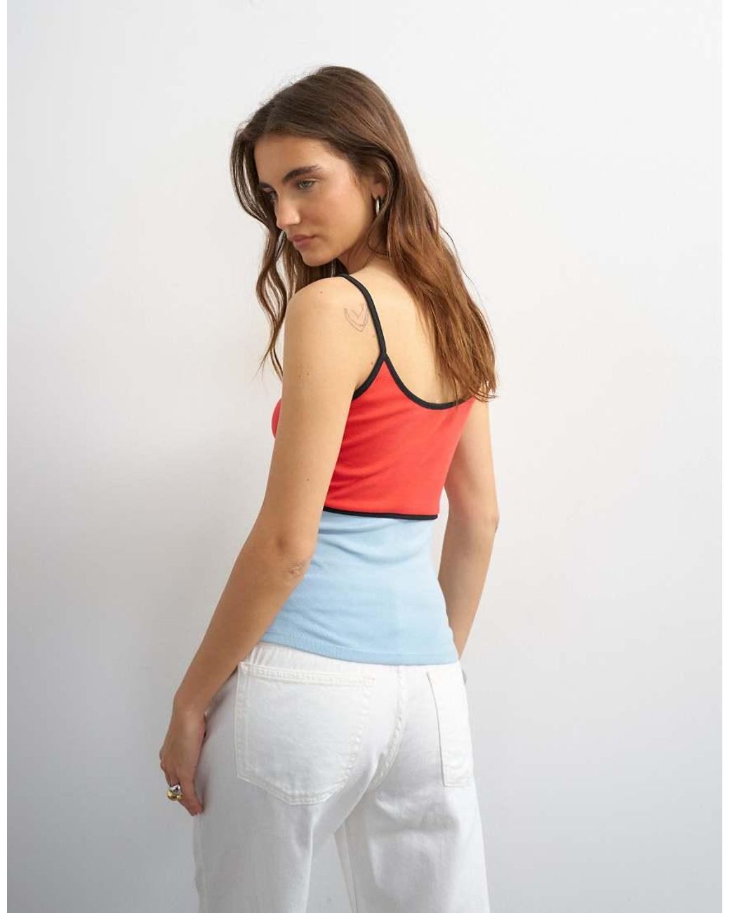 TOPSHOP Red Colour Block Cami Fitted Vest Co-ord