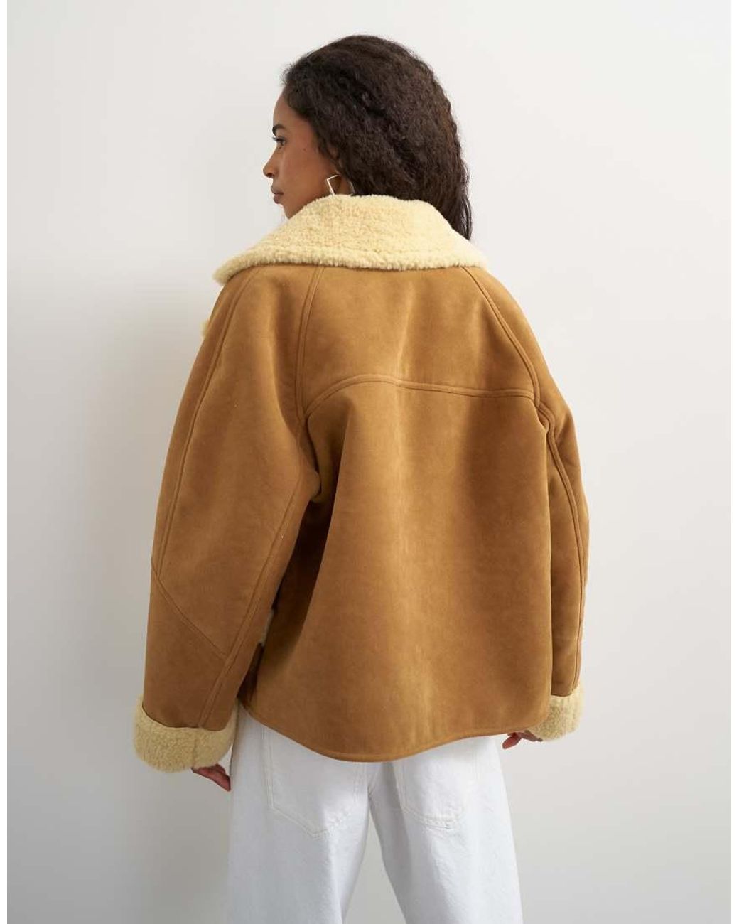 TOPSHOP Natural Super Oversized Faux Shearling Short Jacket
