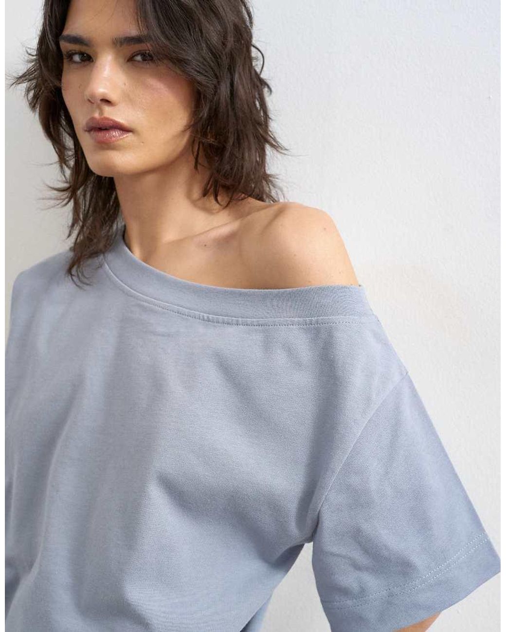 TOPSHOP Blue Fallen Shoulder T-Shirt