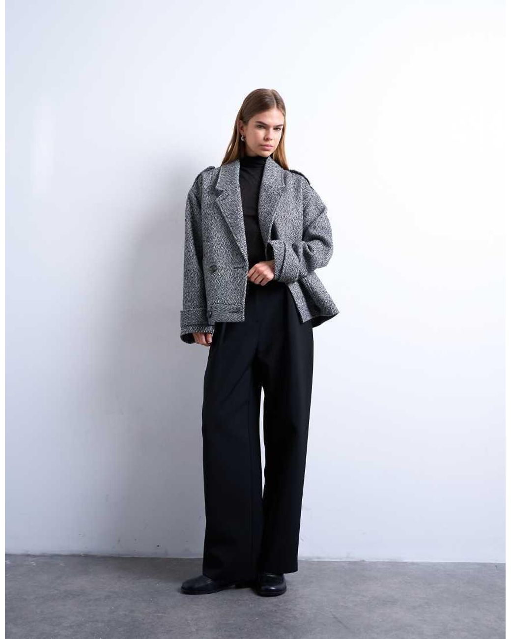 TOPSHOP Gray Formal 80S Double Breast Bomber With Wool