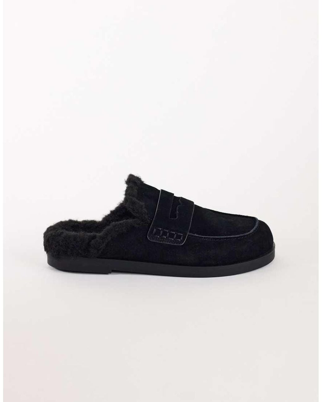 TOPSHOP Black Addie Real Suede Mule Loafer With Shearling