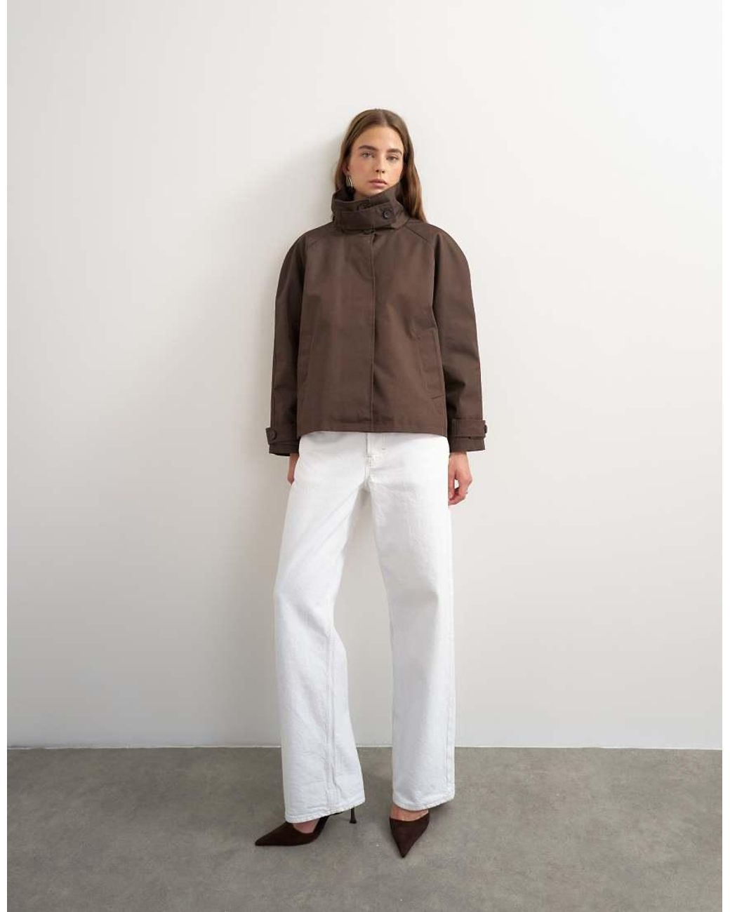 TOPSHOP Brown Funnel Neck Cropped Trench Coat