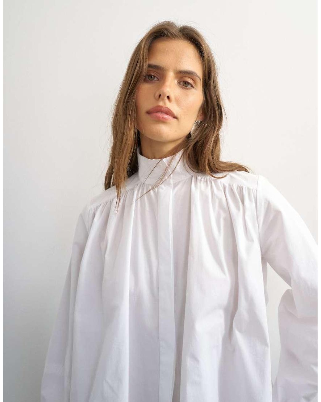 TOPSHOP White High Neck Balloon Sleeve Shirt
