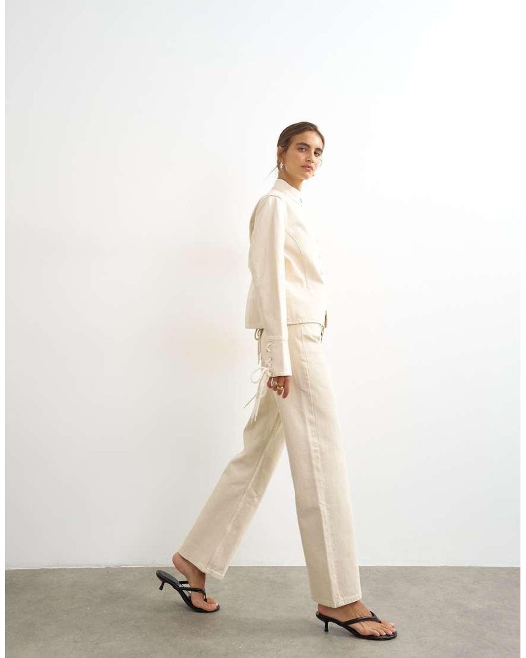 TOPSHOP Natural Ember Low Rise Relaxed Straight Leg Jean With Lace Up Detail