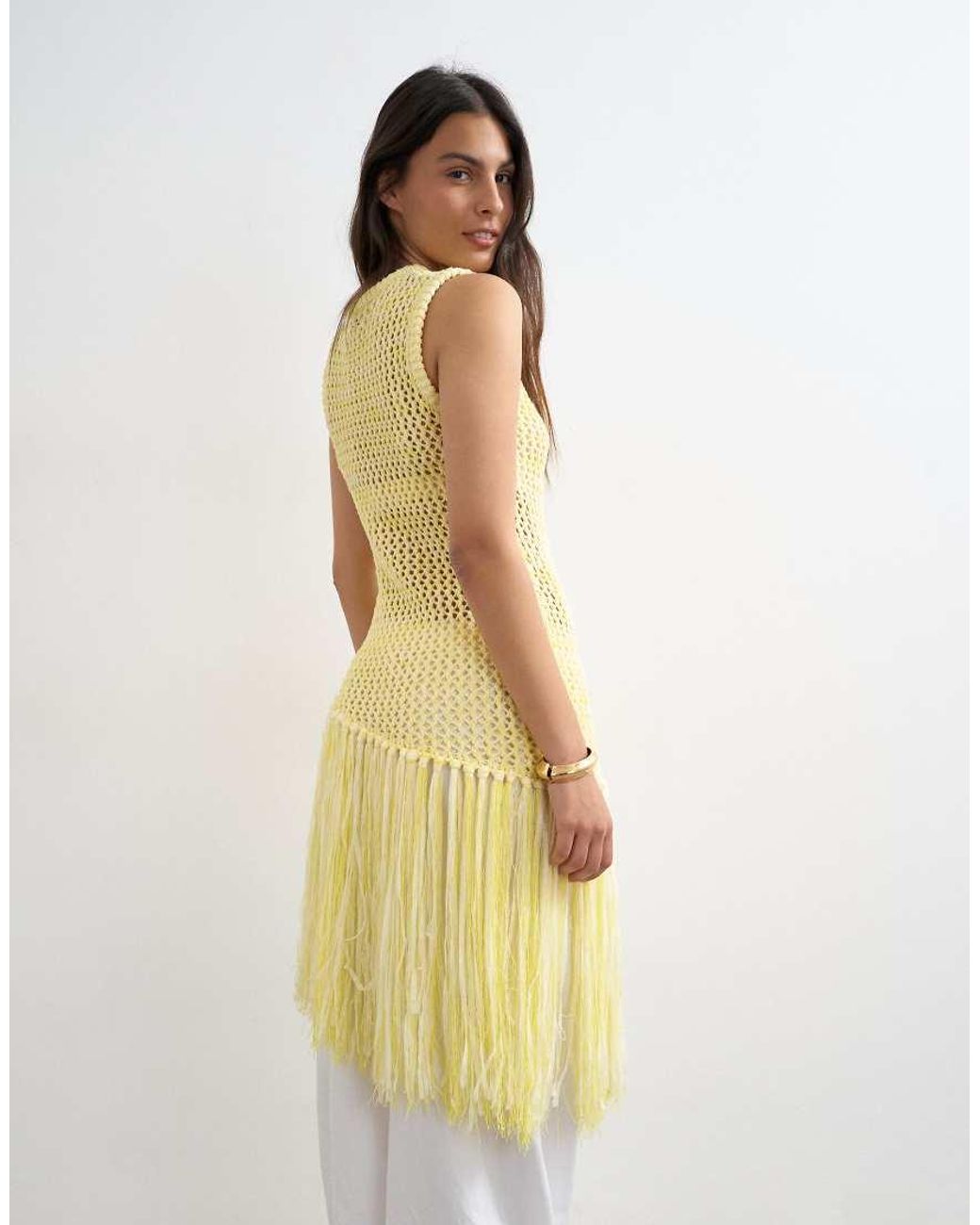TOPSHOP White Knitted Tape Fish Net Scoop Neck Top