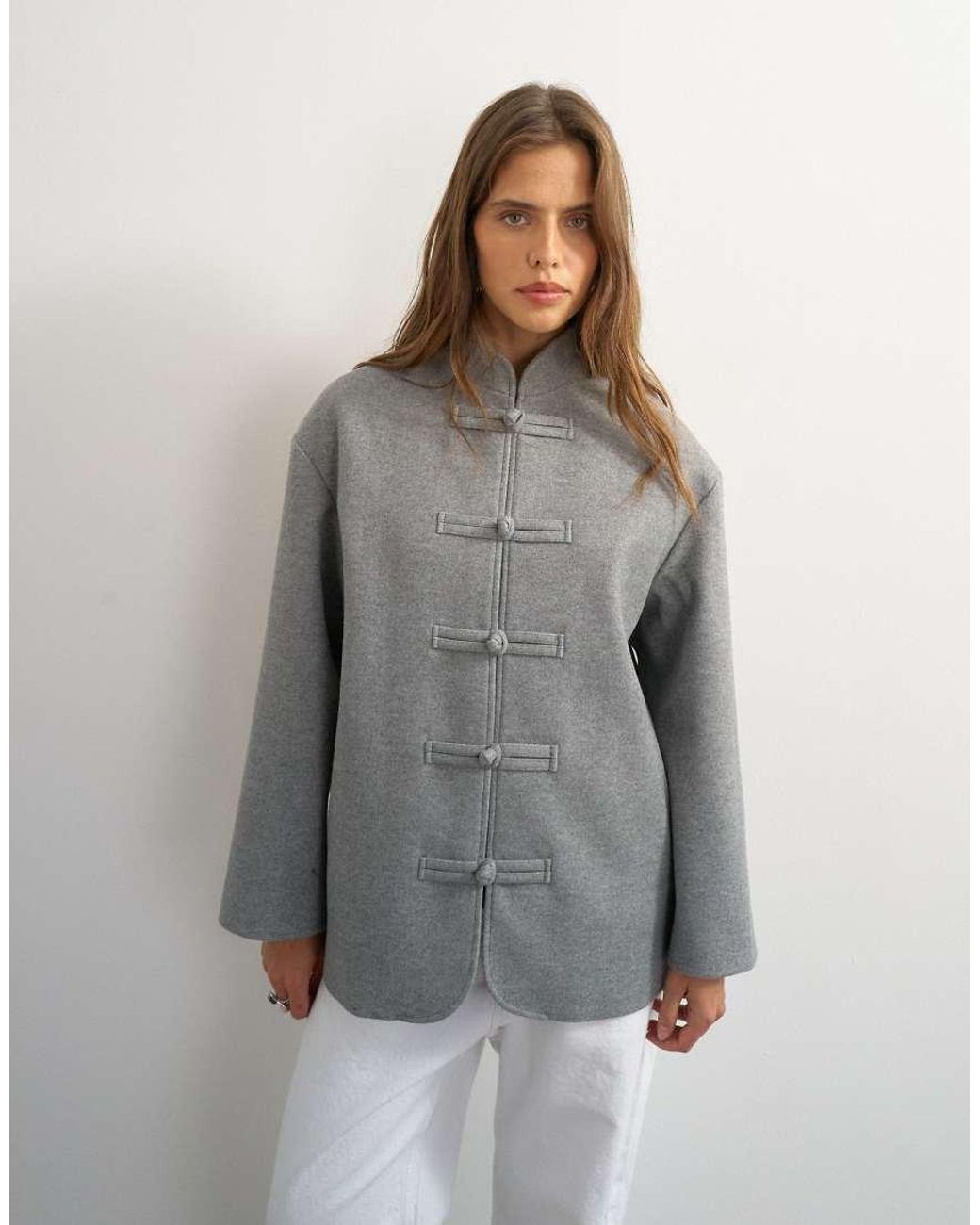 TOPSHOP Gray Self Frogging Formal Blazer Coat