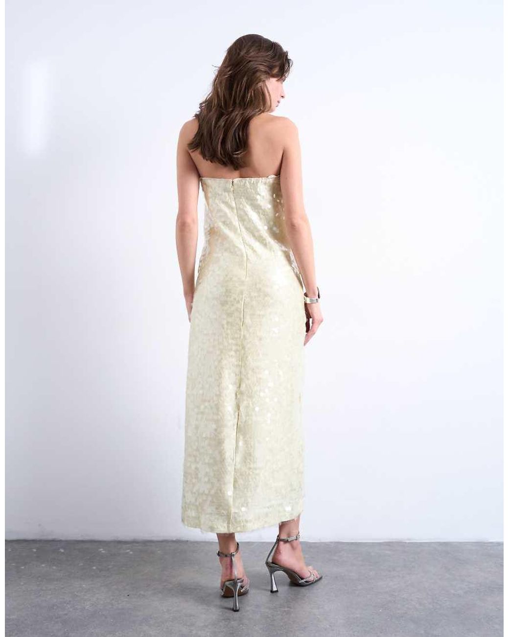 TOPSHOP White Sequin Bandeau Midi