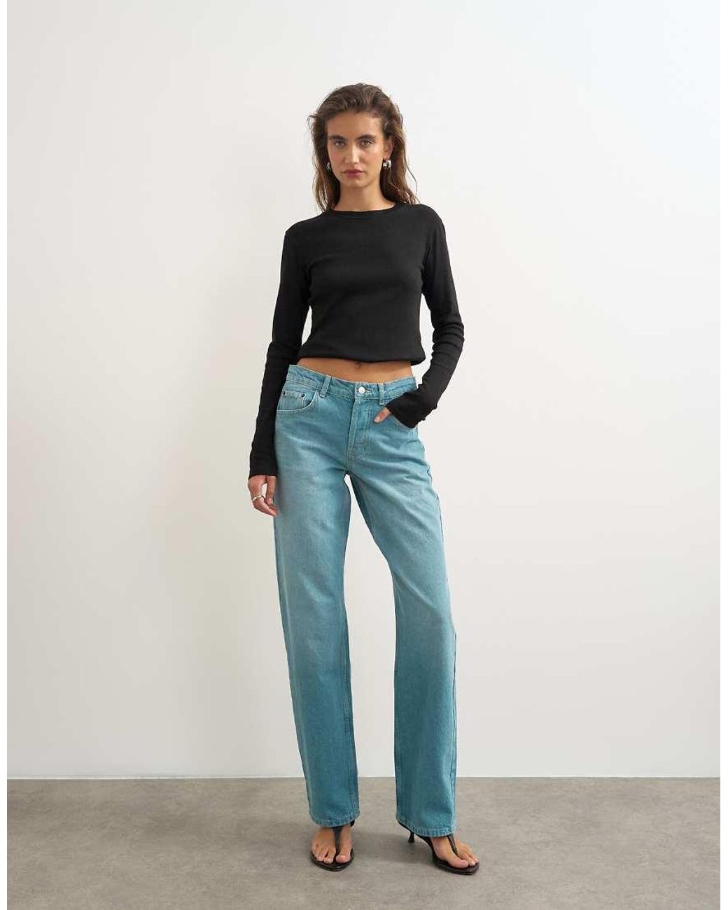 TOPSHOP Blue Ember Low Rise Relaxed Straight Leg Jeans
