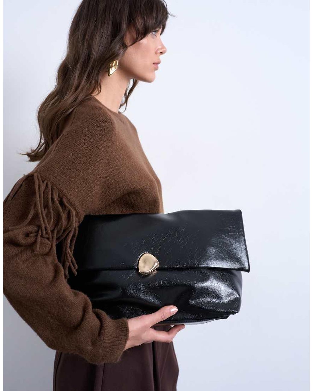 TOPSHOP Brown Gaia Folded Clutch Bag With Hardware