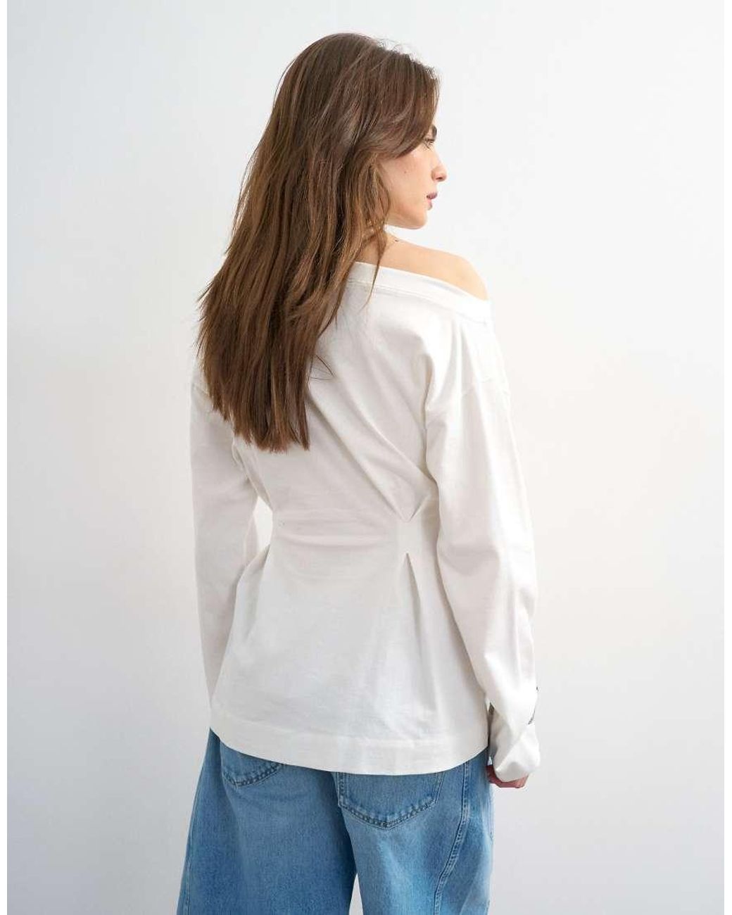 TOPSHOP White Cinch Off The Shoulder Top