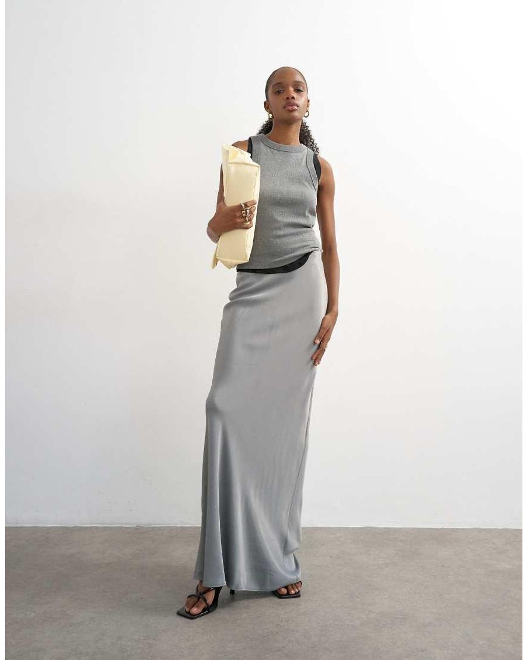 TOPSHOP White Flood Length Satin Bias Maxi Skirt