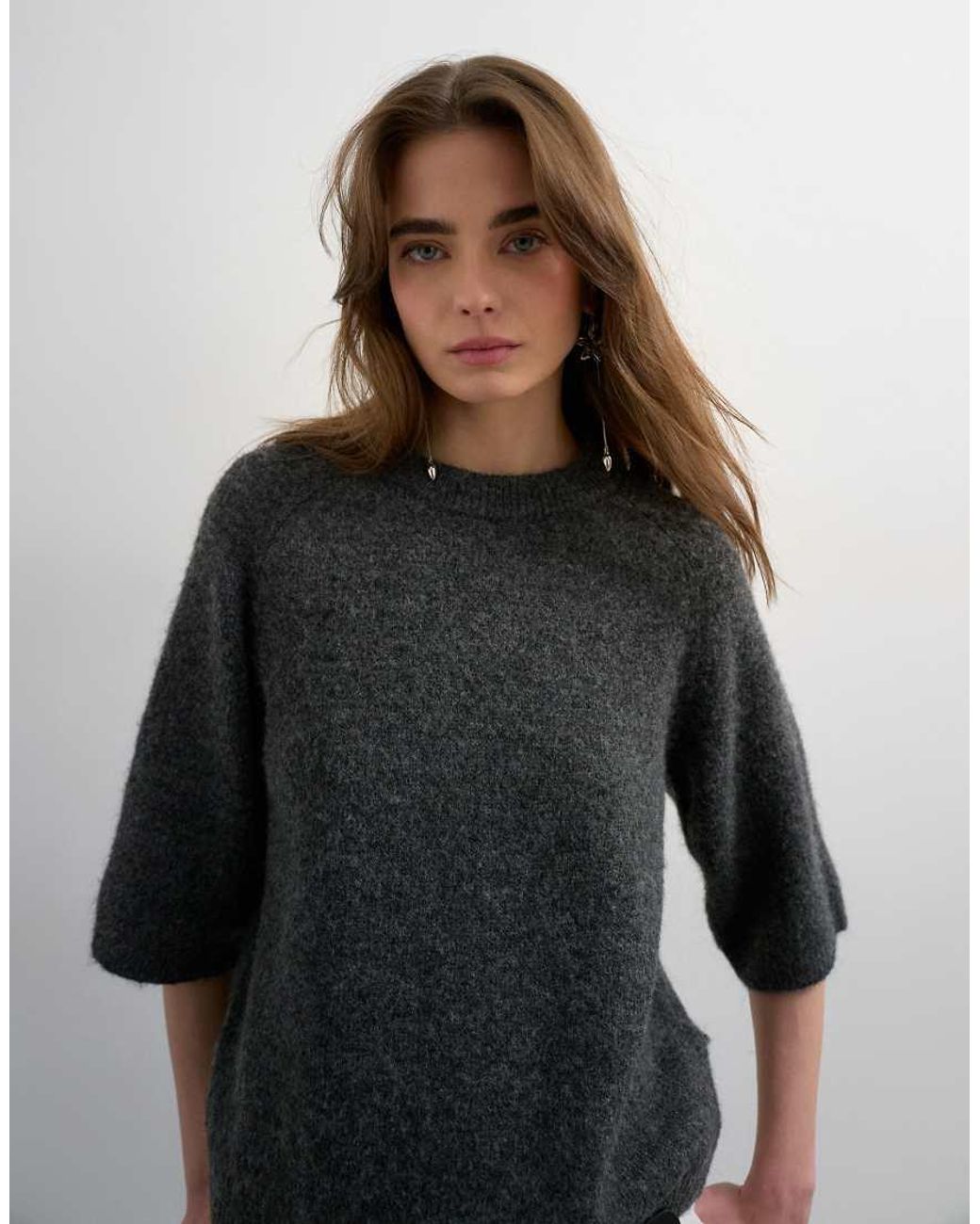 TOPSHOP Black Knitted Half Sleeve T-Shirt