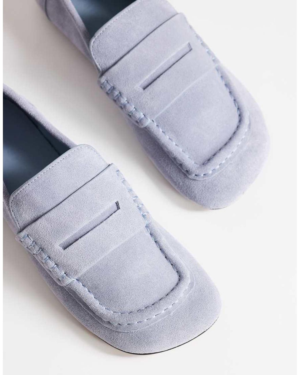 TOPSHOP White Daniel Real Suede Flat Square Toe Loafers