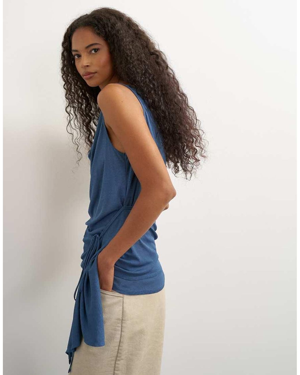 TOPSHOP Blue Cami Asymmetric Top