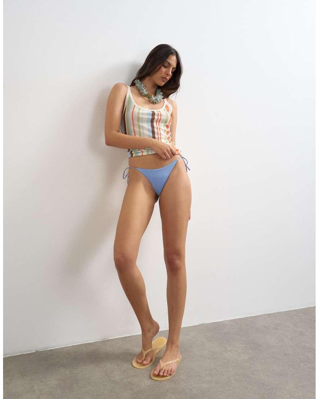 TOPSHOP White Kos Glitter Thong Bikini Bottom