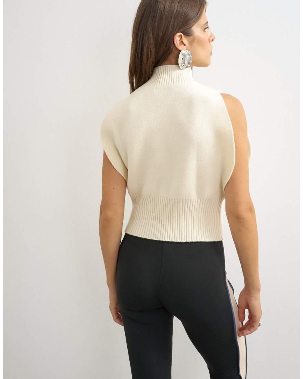 TOPSHOP Natural Knitted Sculpted Sleeveless Funnel Neck Jumper