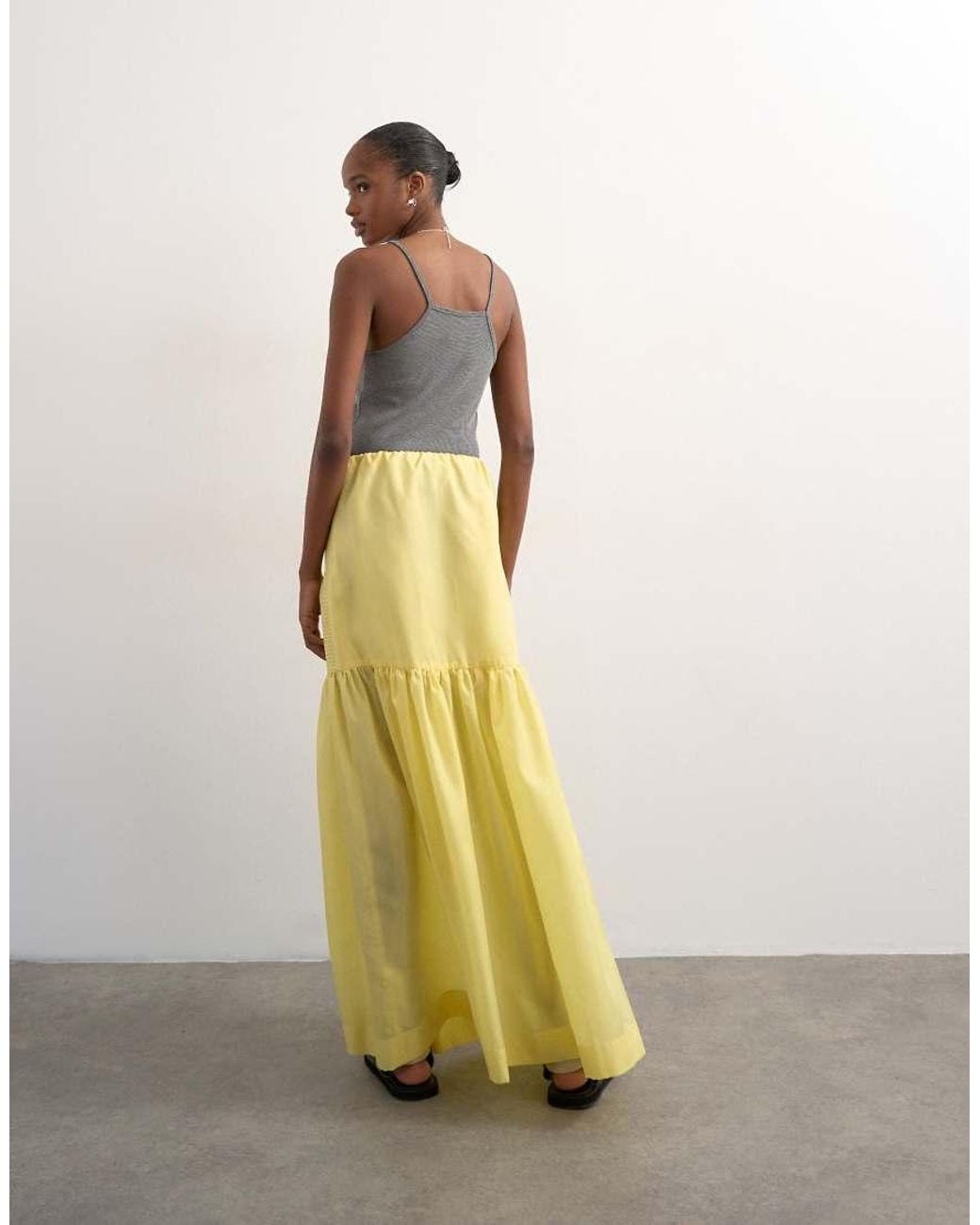 TOPSHOP Yellow Tiered Crinkle Maxi Skirt