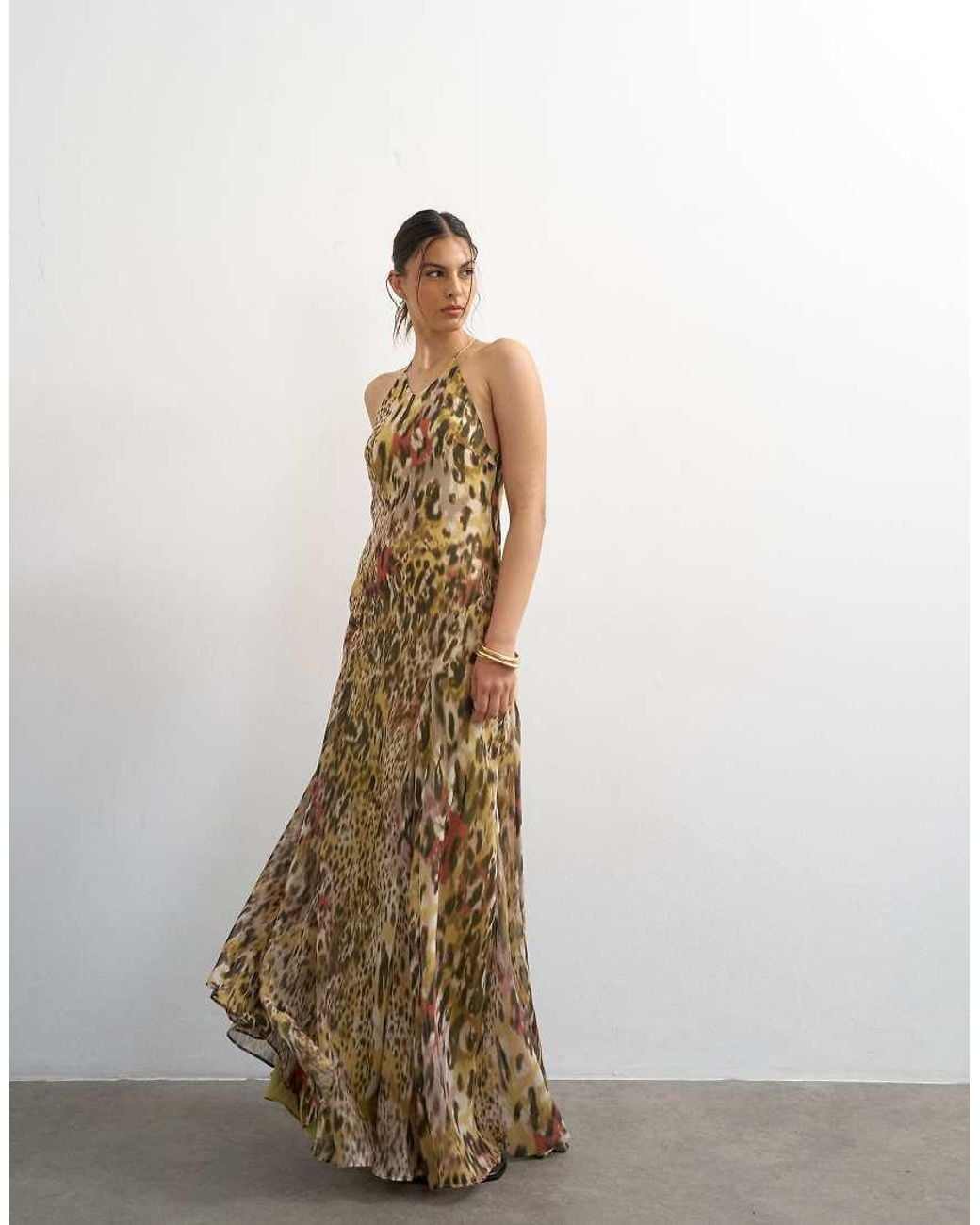 TOPSHOP White Chiffon Cut Away Racer Neck Full Skirt Maxi Dress