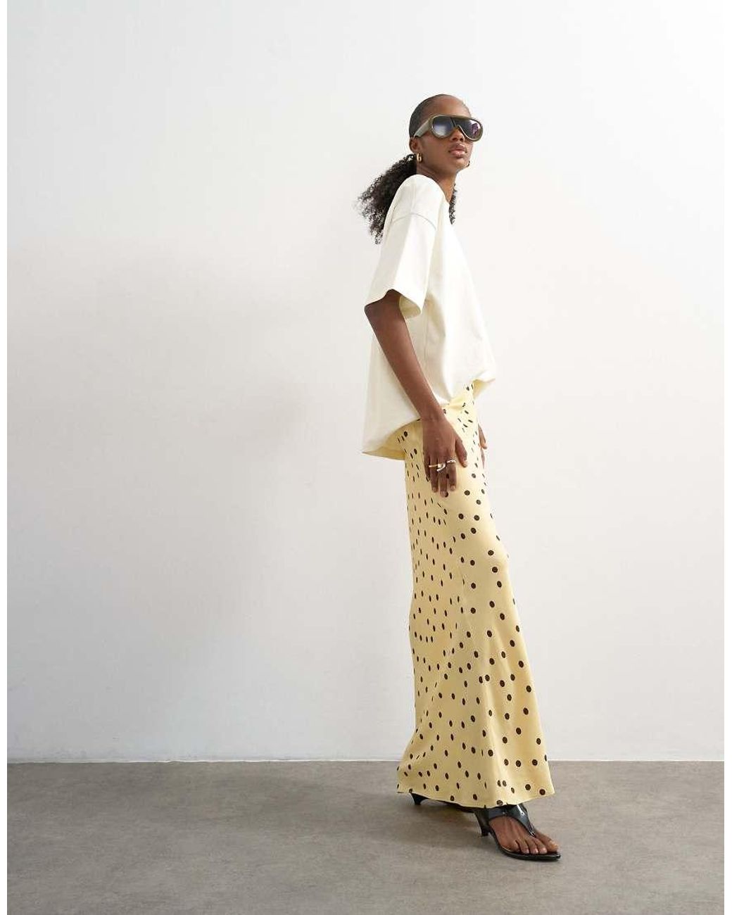 TOPSHOP White Polka Dot Flood Length Satin Bias Maxi Skirt
