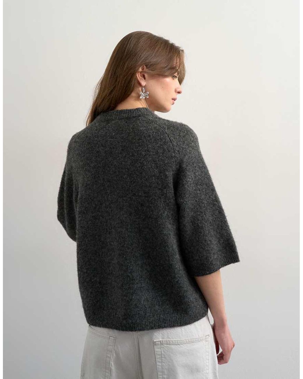 TOPSHOP Black Knitted Half Sleeve T-Shirt