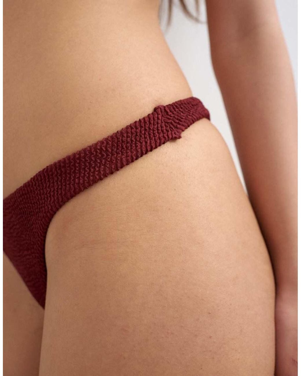 TOPSHOP Brown Tara Crinkle Thong Bikini Bottom