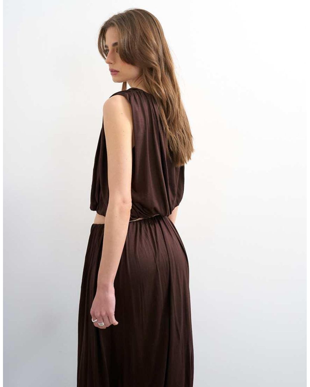 TOPSHOP Brown Bubble Drape Top