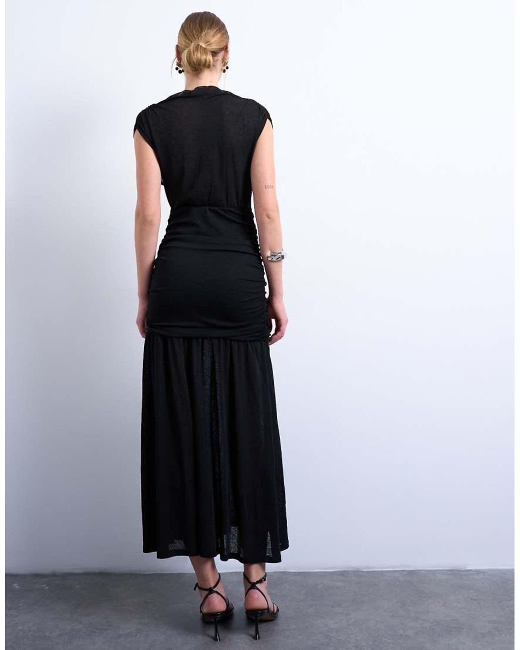 TOPSHOP White High Neck Ruched Maxi Dress