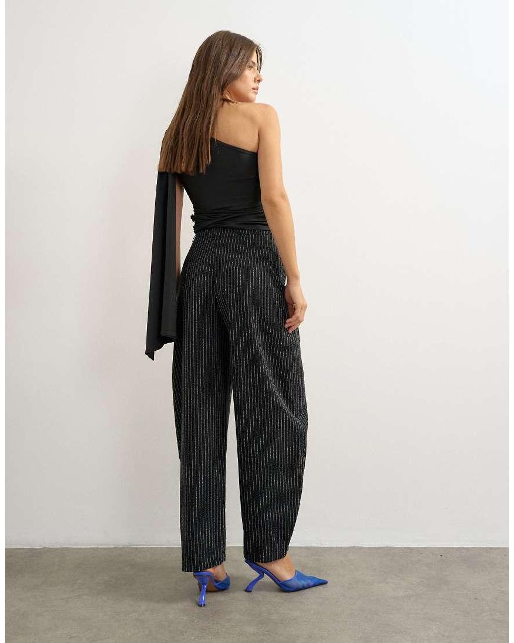 TOPSHOP Black Co Ord Stripe Tailored Pleat Detail Low Rise Trouser