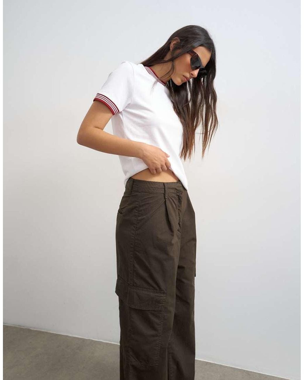 TOPSHOP White High Rise Barrel Leg Trousers With Pleat