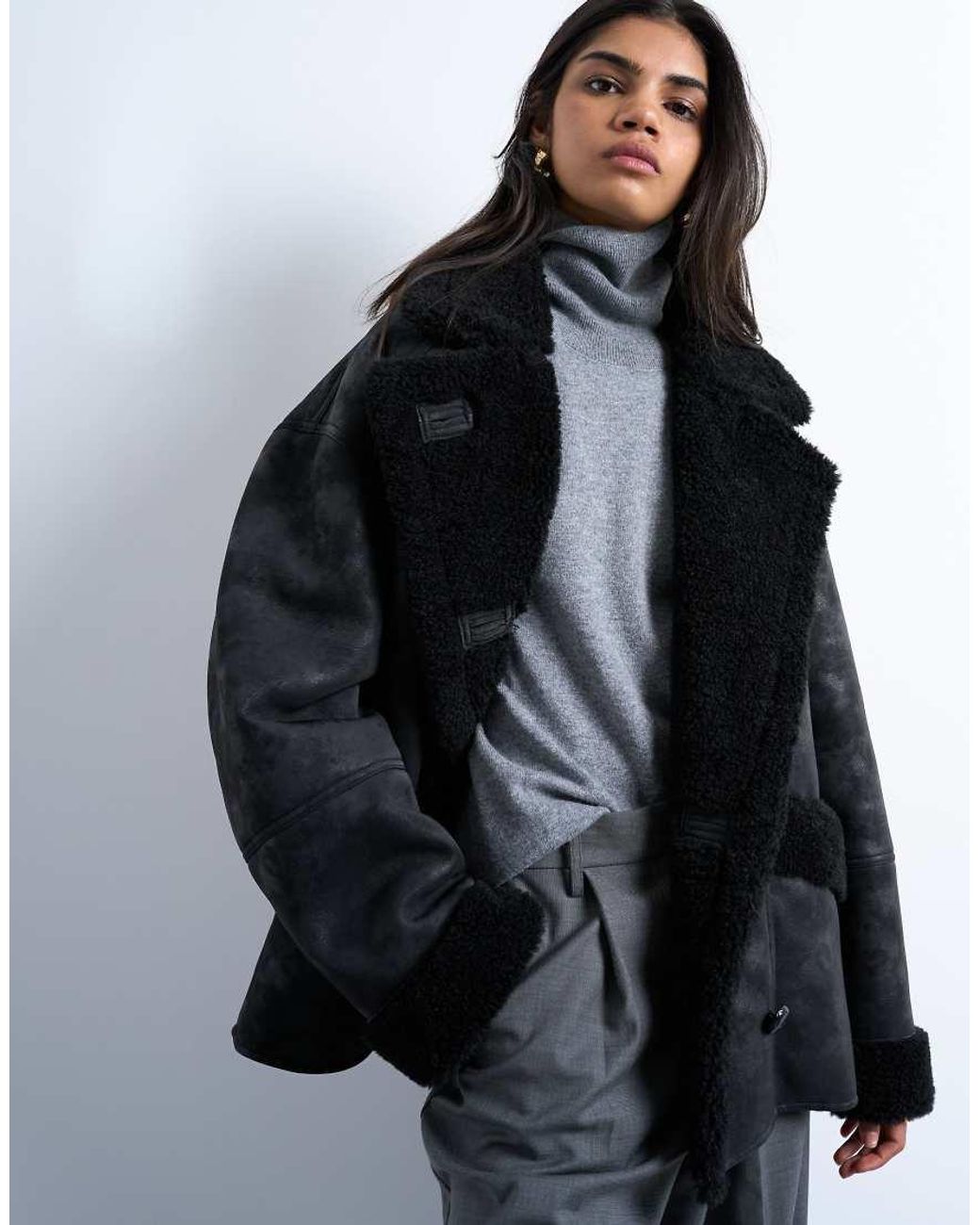 TOPSHOP White Shearling Super Oversized Car Coat
